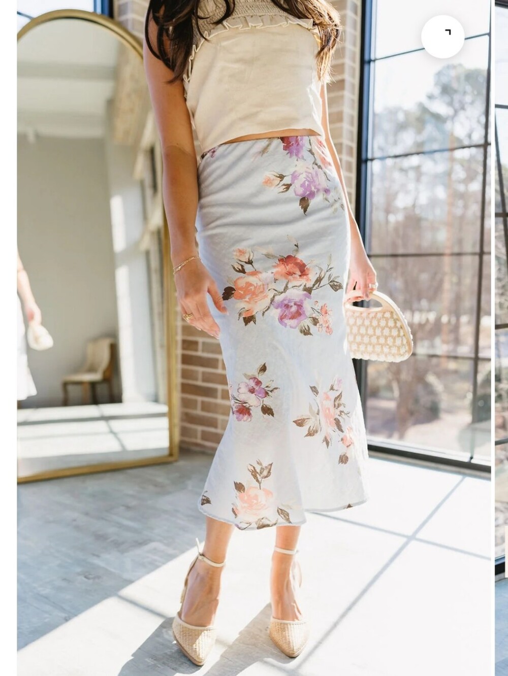 New Gilli Light Blue Floral Midi Skirt Linen Lined Women's Size Large
